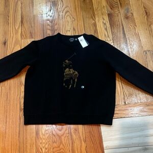 Polo by Ralph Lauren Black Crewneck Sweater with Brown & Green Polo Player